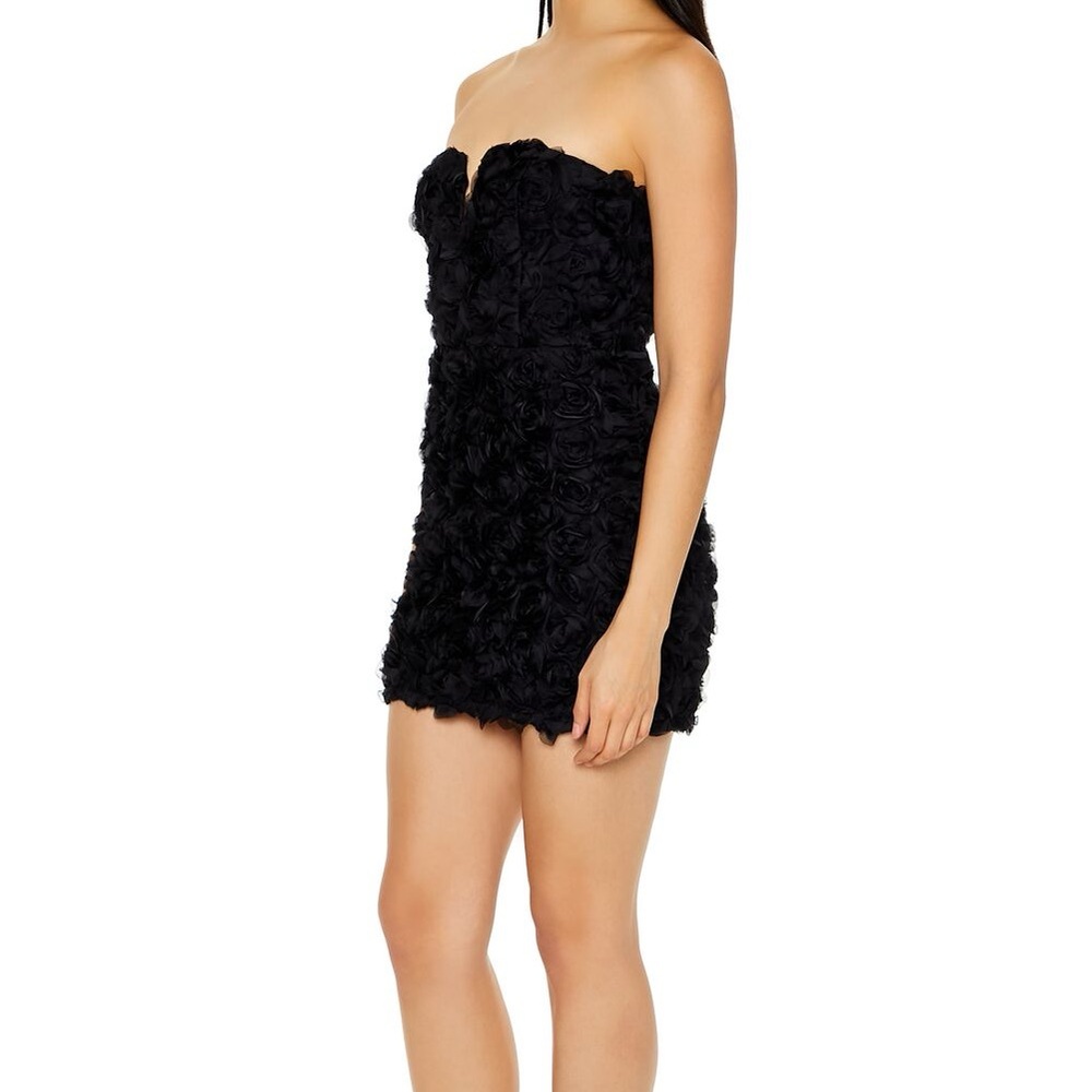 New S Elegant Black Strapless mini Dress roses Floral Texture prom formal lbd Sm - Picture 5 of 10